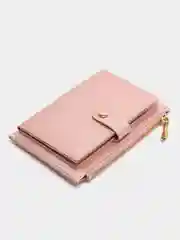 Розовый женский кошелёк с кнопкой (место для карточек и мелочи)