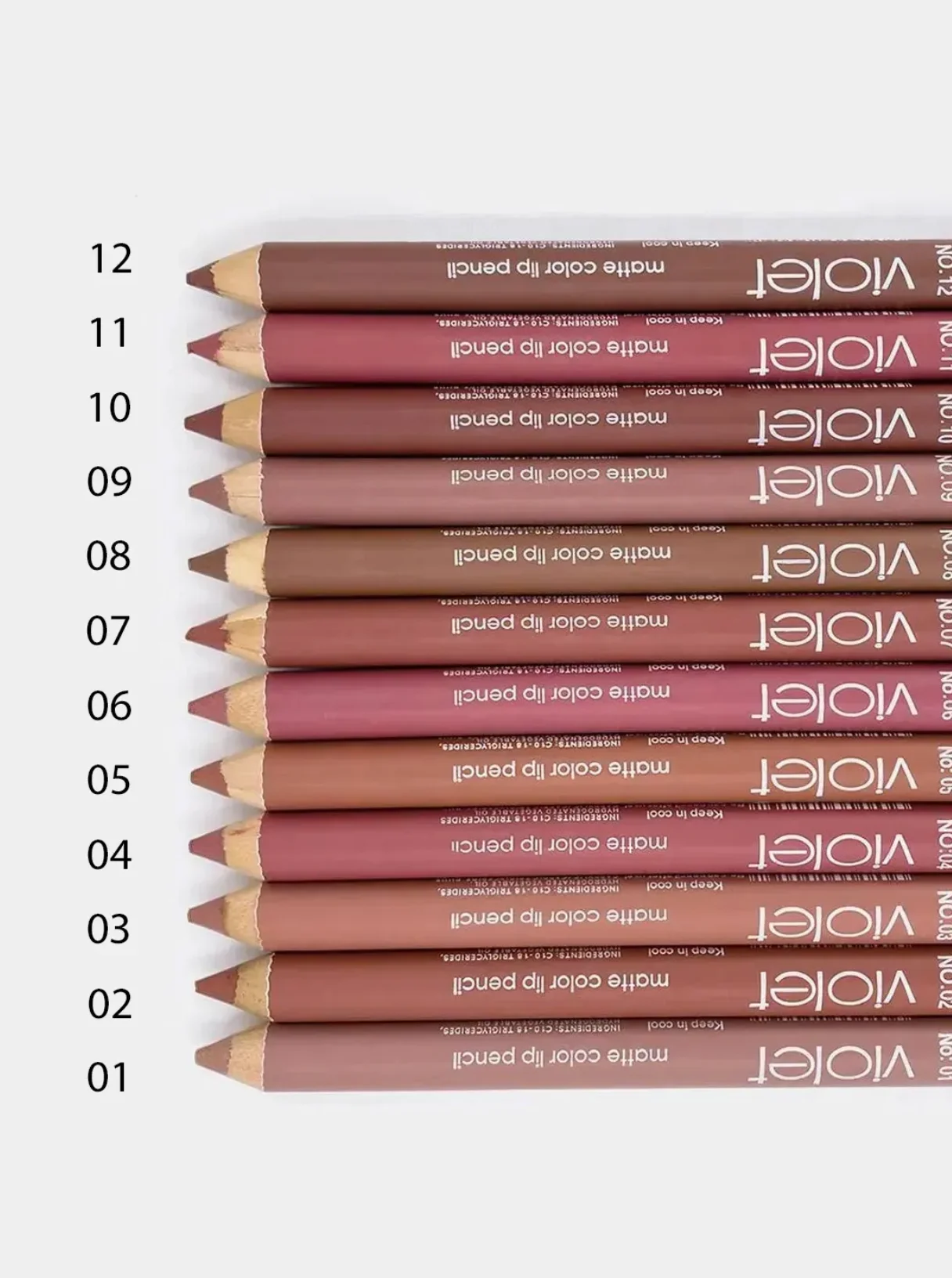 Карандаш для губ Violet Waterproof Lipstick, с точилкой, 12 цветов
