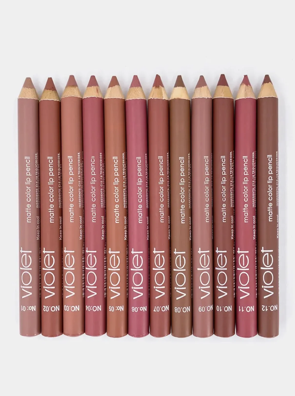 Карандаш для губ Violet Waterproof Lipstick, с точилкой, 12 цветов