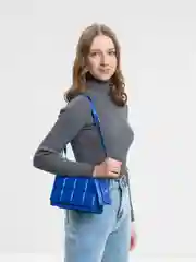 Синий женская сумка, с кошельком, текстурная