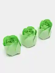 Зеленый подарочный набор из 3 мыльных роз в коробочке "сердце" с бантом, 9 цветов