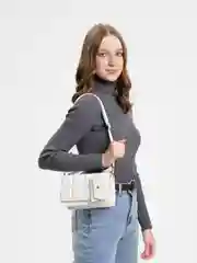 Белый женская сумка, с кошельком, текстурная
