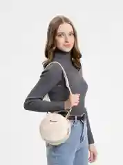 Молочный сумка женская, круглая, через плечо