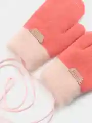 Розовый варежки детские, зимние на веревке, 3-6 лет