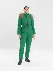 Зеленый комбинезон женский, зимний, с капюшоном