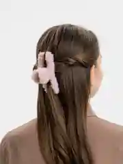 Коралловый меланж заколка краб для волос, с мехом, разноцветный, крабик, меховой