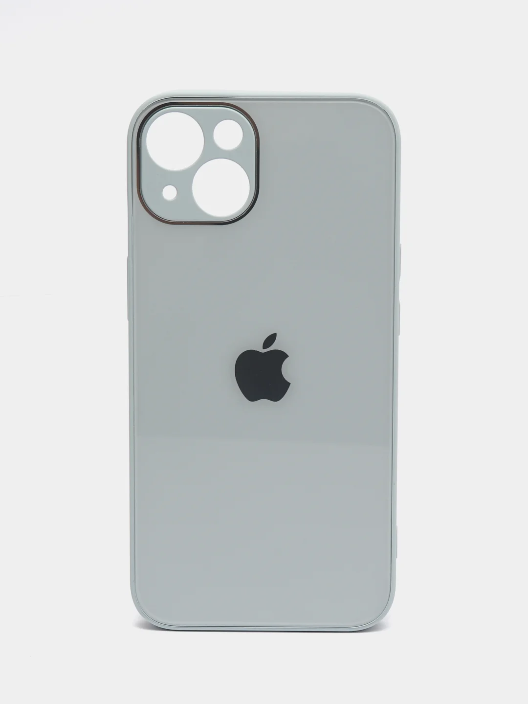 Светло-синий чехол силиконовый со стеклянной панелью для iPhone 13