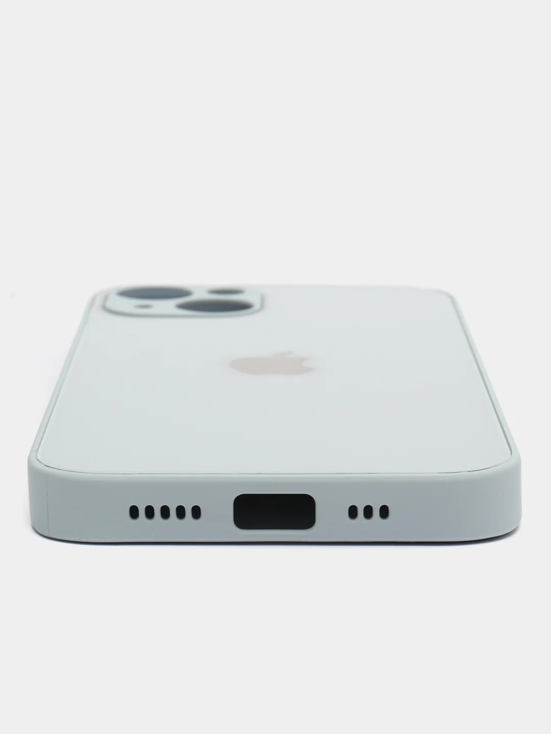 Светло-синий чехол силиконовый со стеклянной панелью для iPhone 13