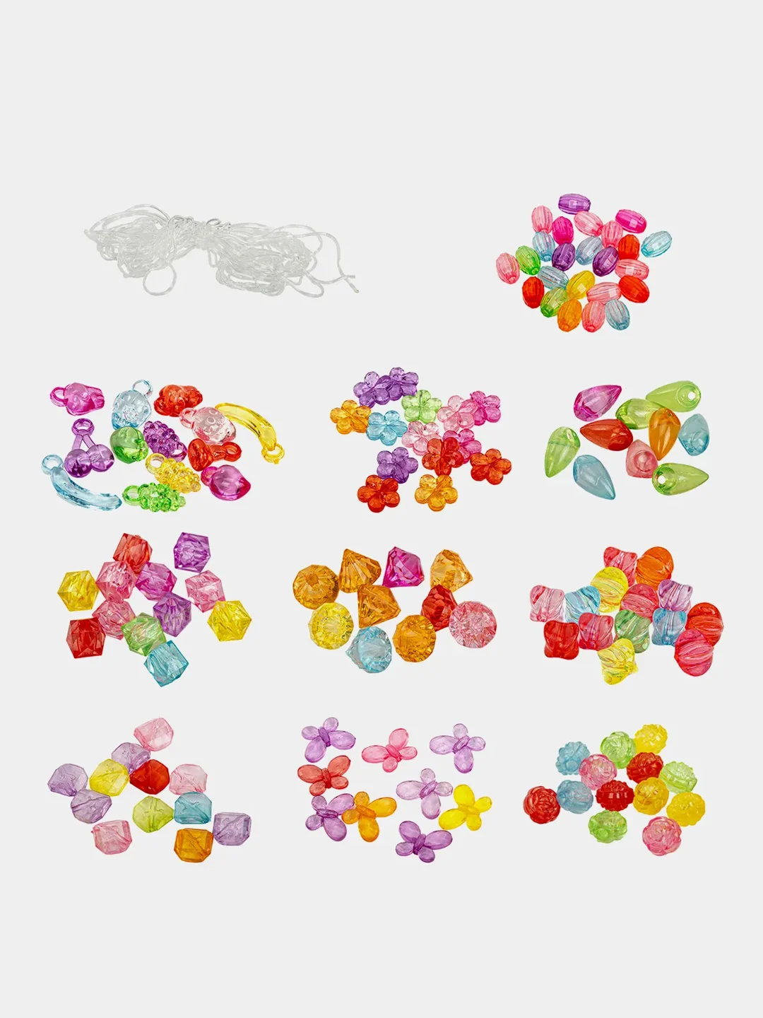 Набор Beads Set для творчества и рукоделия, 200 бусин, 10 видов, прозрачные, нить, Brauberg