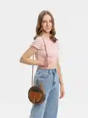 Коричневый сумка женская, через плечо, круглая