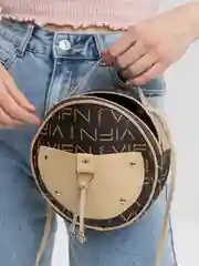 Бежевый сумка женская, через плечо, круглая