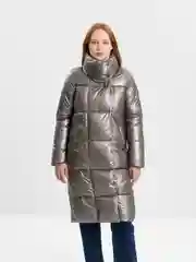 Зеленый куртка женская, зимняя, удлиненная, без капюшона