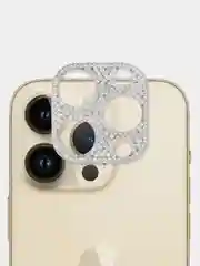 Серебряный защита-накладка на камеру для Apple iPhone 14 Pro и 14 Pro Max КАРТОФАН со стразами