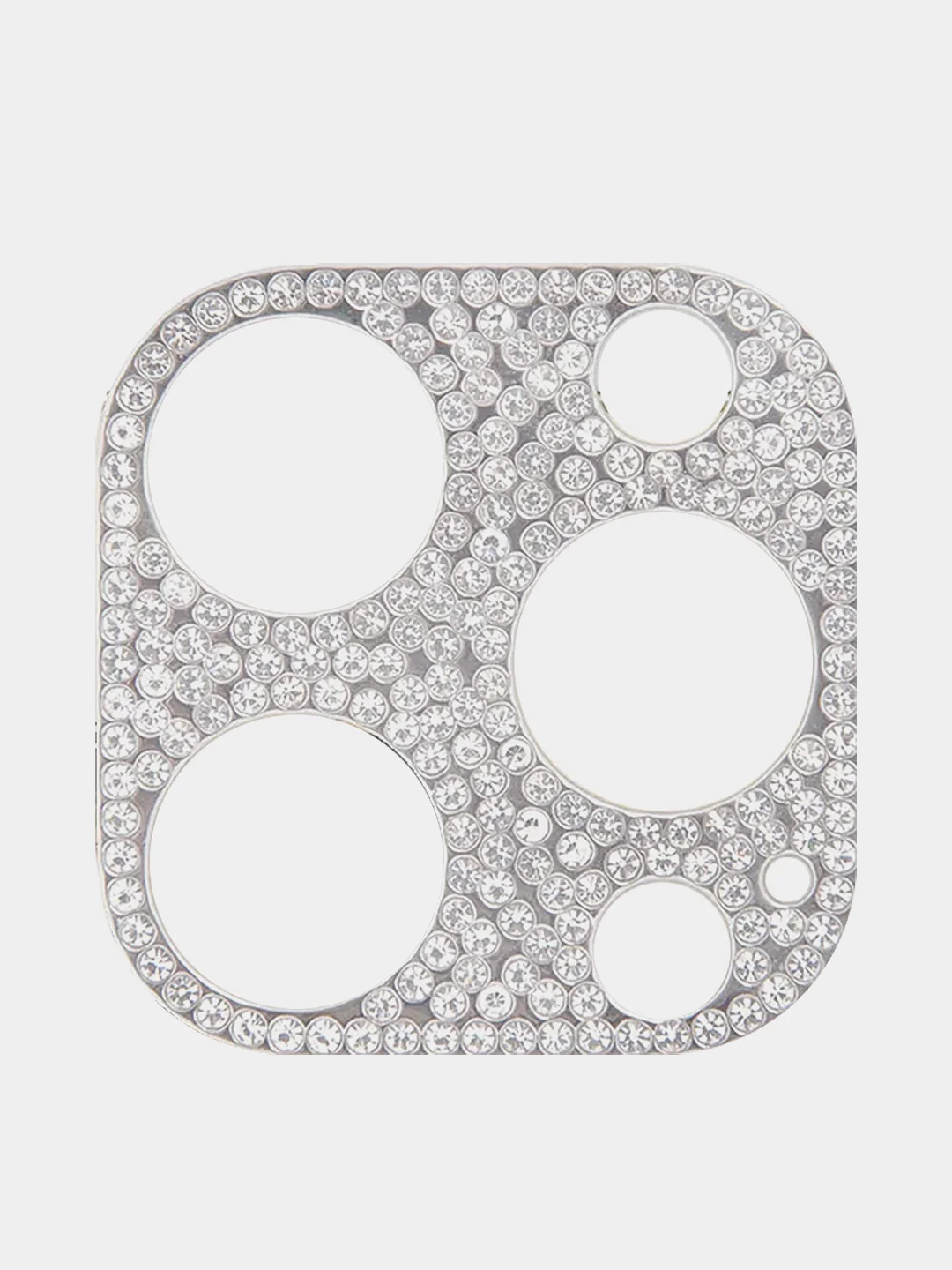 Серебряный защита-накладка на камеру для Apple iPhone 14 Pro и 14 Pro Max КАРТОФАН со стразами