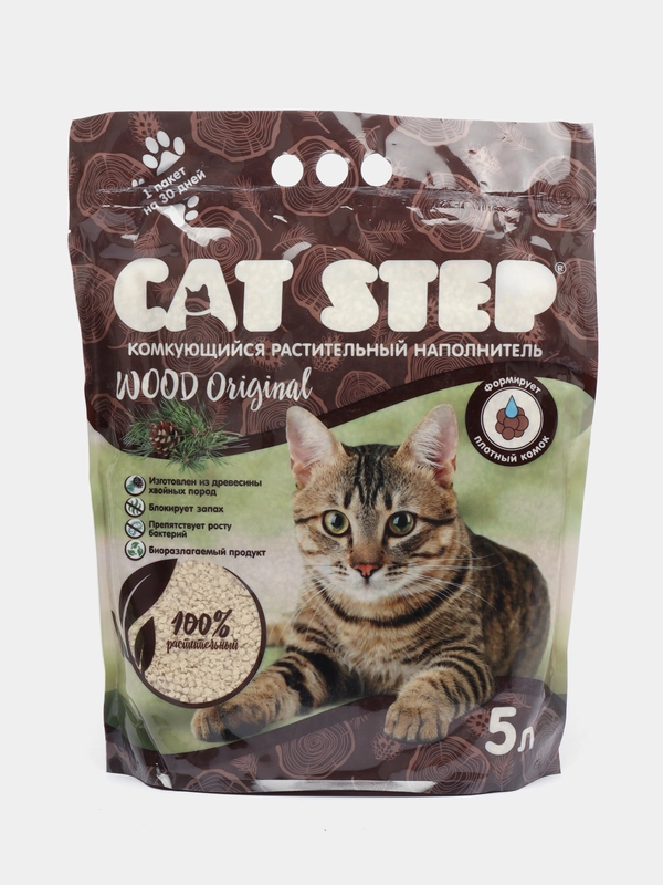 5 л, Cat Step Wood original, комкующийся растительный наполнитель