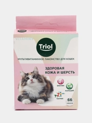 Здоровая кожа и шерсть, мультивитаминное лакомство TRIOL с минералами для кошек, 66 таб