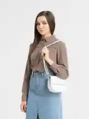 Белый сумка женская, через плечо, кросс-боди, полукруг