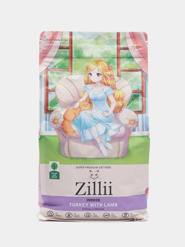 Корм для домашних кошек, индейка и ягненок, суперпремиум Zillii Indoor, 2 кг