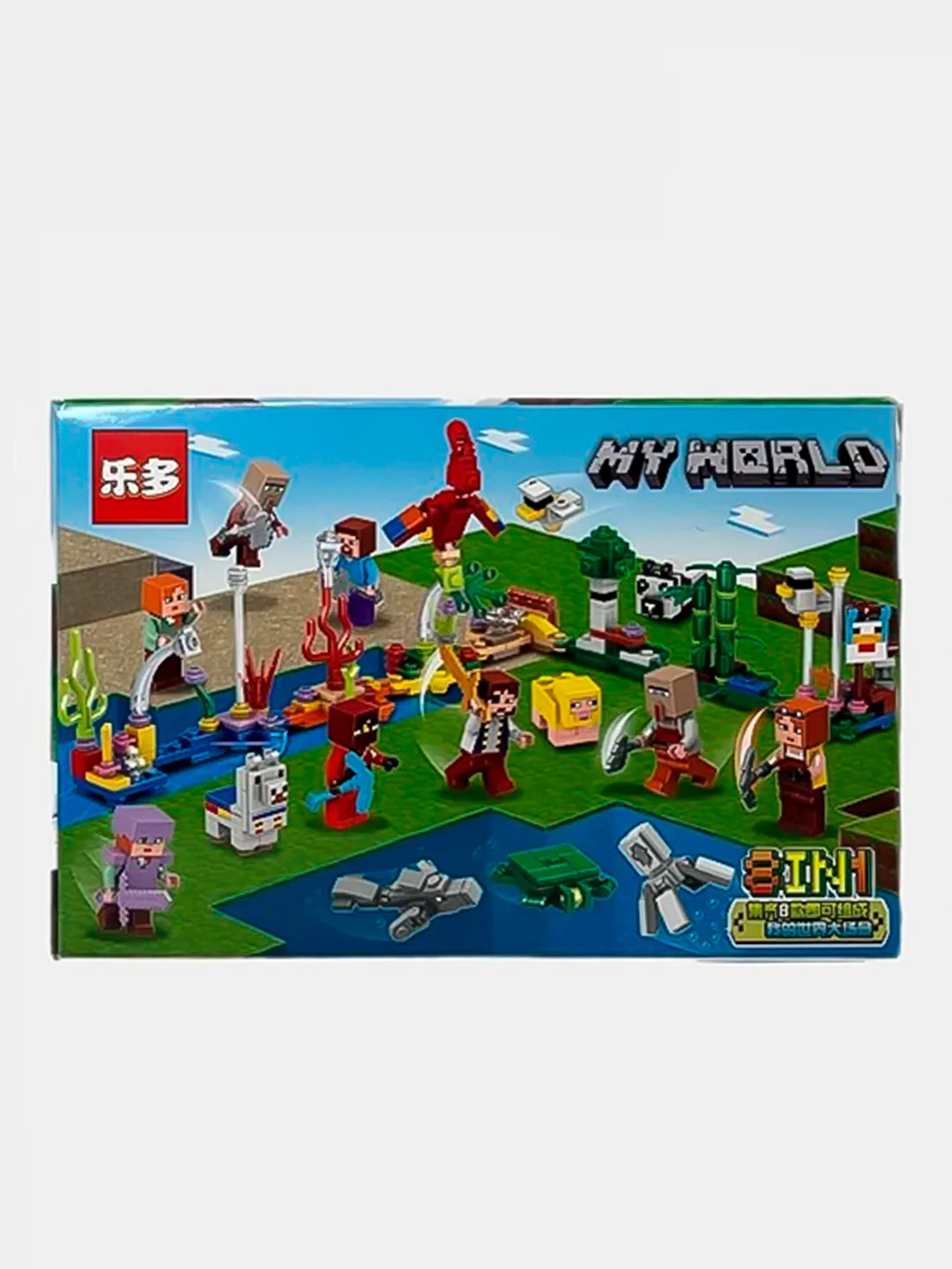 Голубой конструктор детский My world, по мотивам игры Майнкрафт