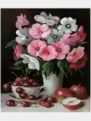 Индиго алмазная мозаика "Цветы" без подрамника, 30х40 см