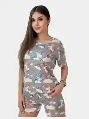 Серебряный пижама женская с шортами, с принтом