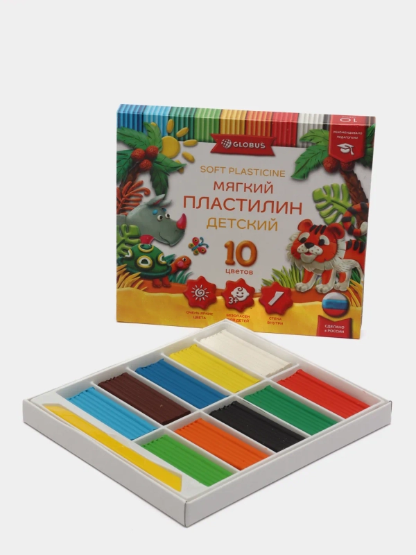 Пластилин GLOBUS повышенной мягкости 6цв.(90г), 8цв.(120г), 10цв.(150г), 12 цв.(180г)