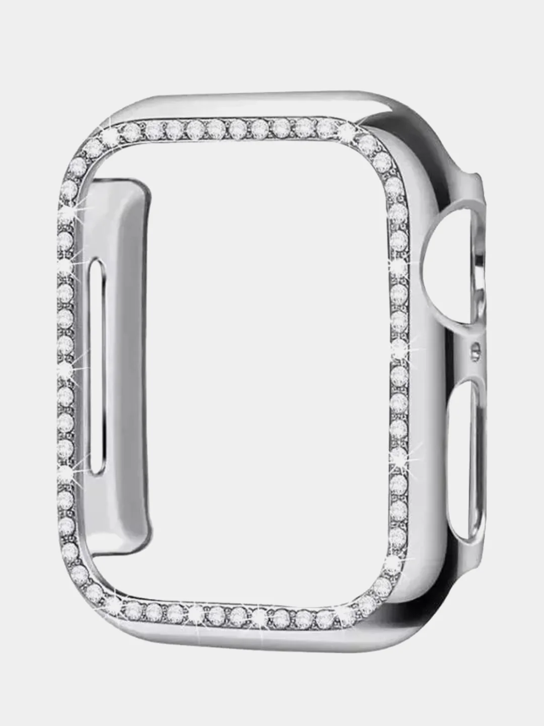 Серебряный чехол для Apple Watch со стразами со стеклом 38, 40, 41, 42, 44, 45мм