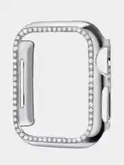Серебряный чехол для Apple Watch со стразами со стеклом 38, 40, 41, 42, 44, 45мм