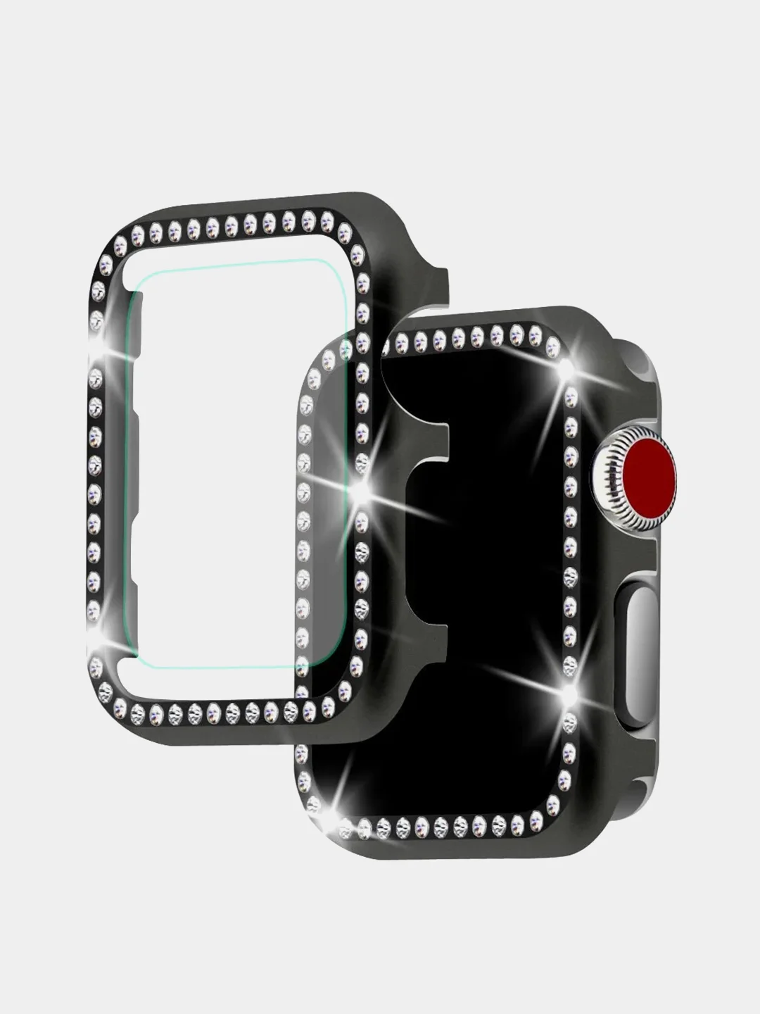 Черный чехол для Apple Watch со стразами со стеклом 38, 40, 41, 42, 44, 45мм