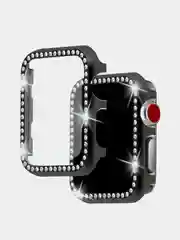 Черный чехол для Apple Watch со стразами со стеклом 38, 40, 41, 42, 44, 45мм