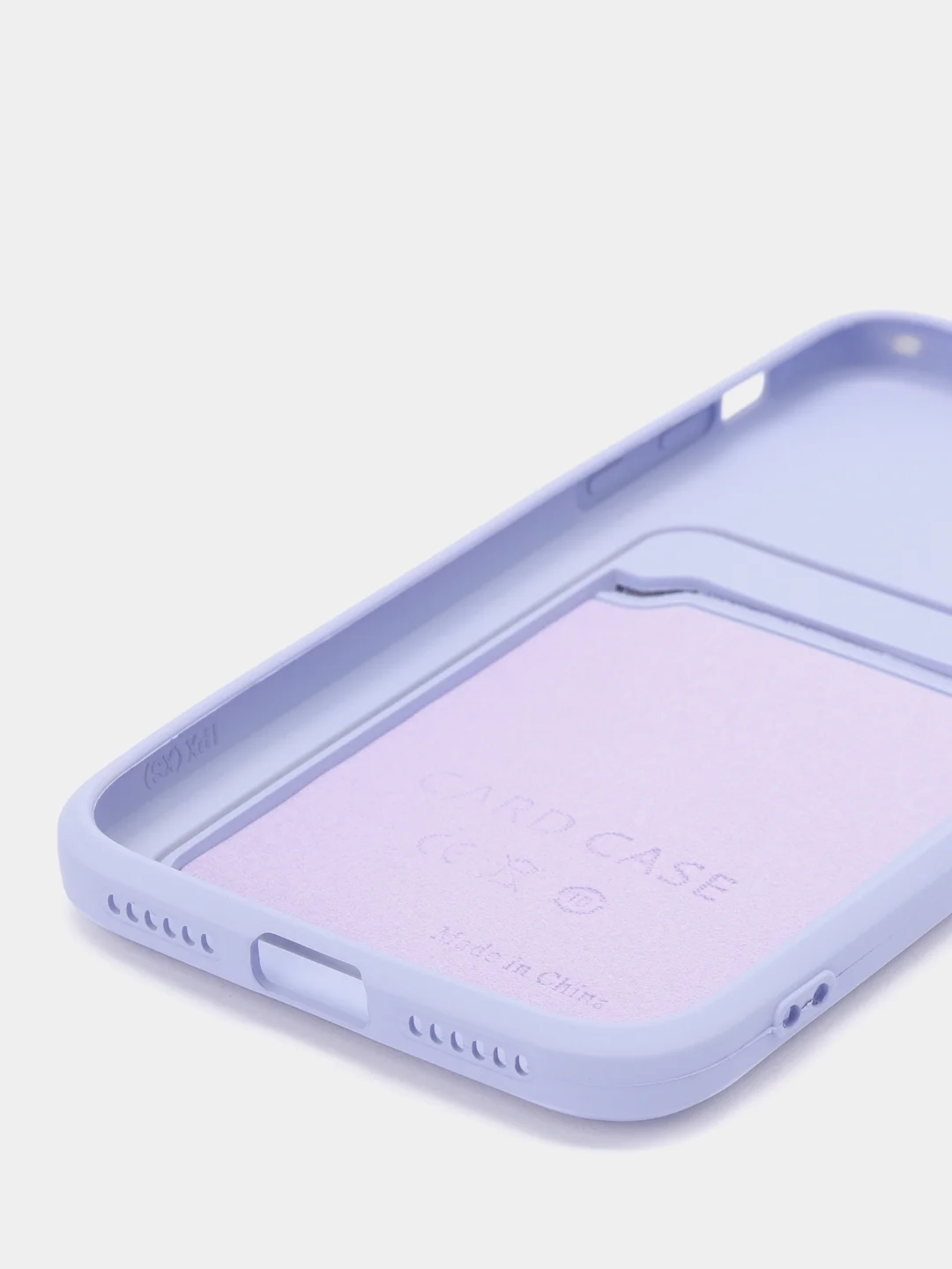 Сиреневый чехол силиконовый с карманом для карты на iPhone