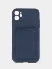 Синий чехол силиконовый с карманом для карты на iPhone