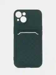 Зеленый чехол силиконовый с карманом для карты на iPhone