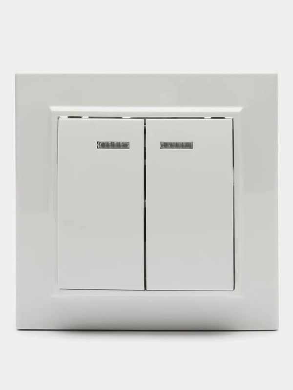 Выключатель 2-клавишный с индикатором, 250V, 10А, серия Эрна, белый, PSW10-9002-01