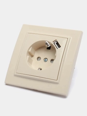 Розетка 1-местная с заземлением, 220В, 16А с защитной шторкой и с USB STEKKER PST16-9011