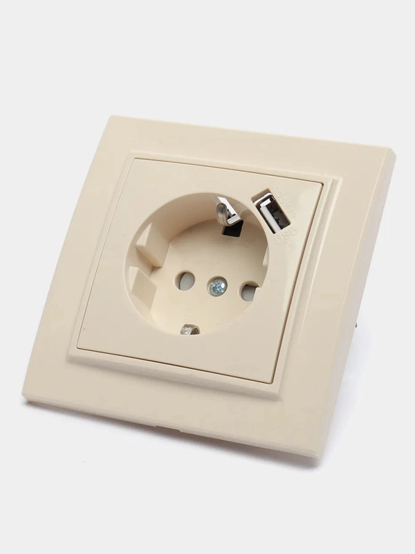 Розетка 1-местная с заземлением, 220В, 16А с защитной шторкой и с USB STEKKER PST16-9011