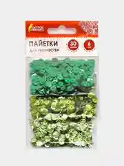 Пайетки для творчества "Классика", оттенки зеленого, 6 мм