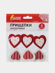 Прищепки декоративные "Сердце с узором", 6 штук, 3,5 см, ассорти, "Остров сокровищ", 661292