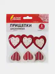 Прищепки декоративные "Сердце с узором", 6 штук, 3,5 см, ассорти, "Остров сокровищ", 661292