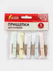 Прищепки декоративные "Пастельные тона", 5 штук, 7,2 см, ассорти, 662677