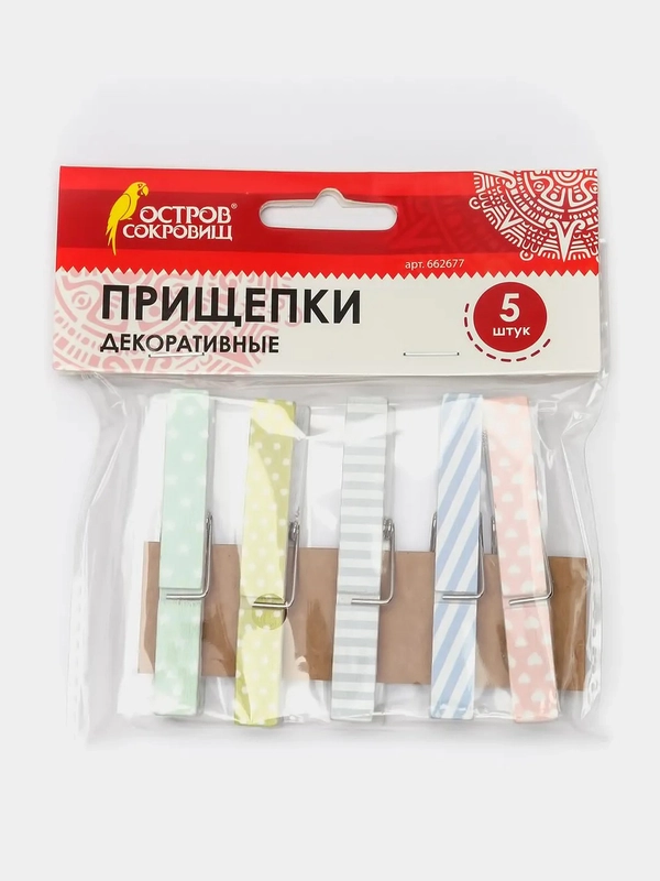 Прищепки декоративные "Пастельные тона", 5 штук, 7,2 см, ассорти, 662677
