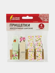 Прищепки декоративные широкие "Шебби-шик", 4 штуки, 7,2 см, ассорти, 662679