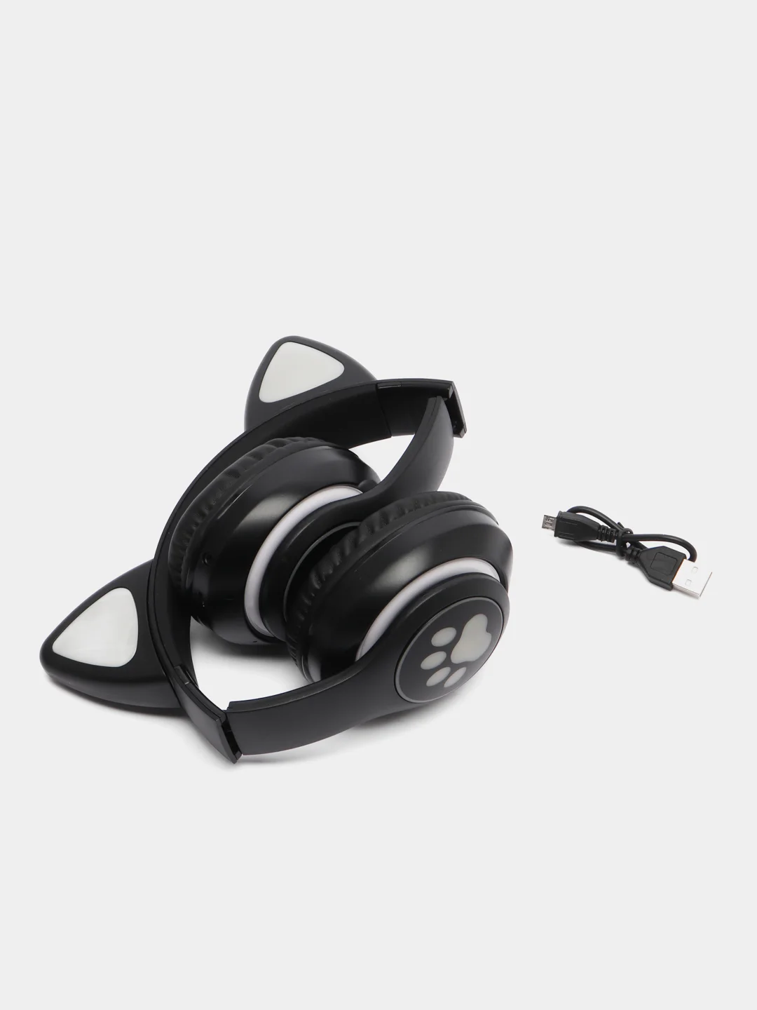 Черный наушники беспроводные, детские, VZV-28M Cat Ear, с кошачьими ушками, светящиеся