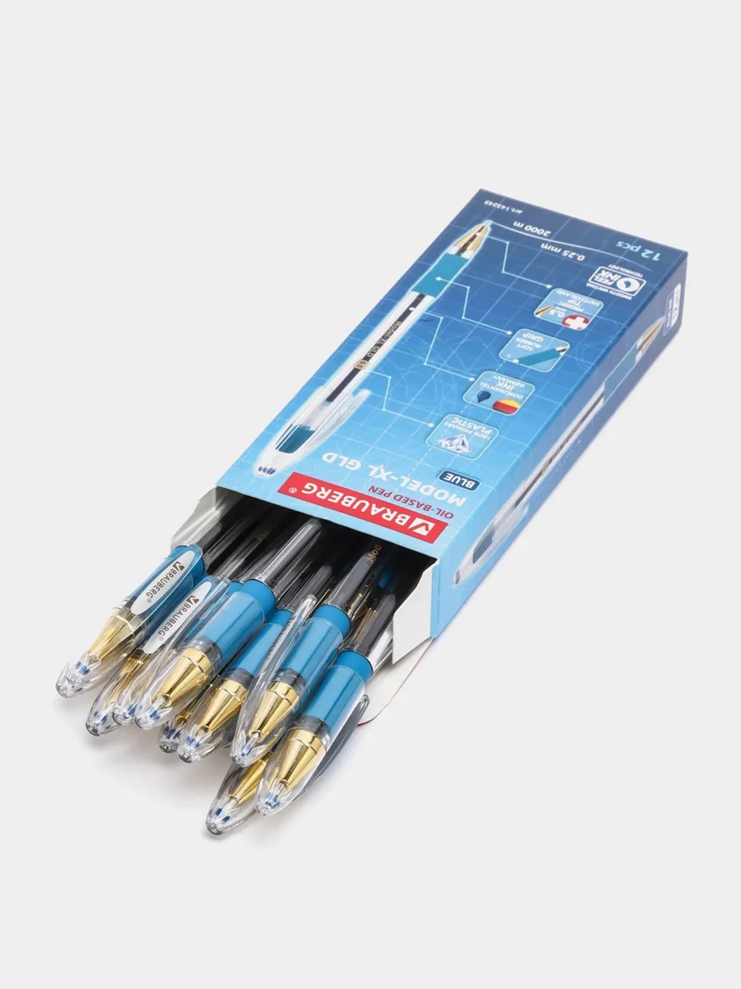 Ручка шариковая Brauberg Model-XL GLD, синяя, комплект 12 штук, 0,25 мм