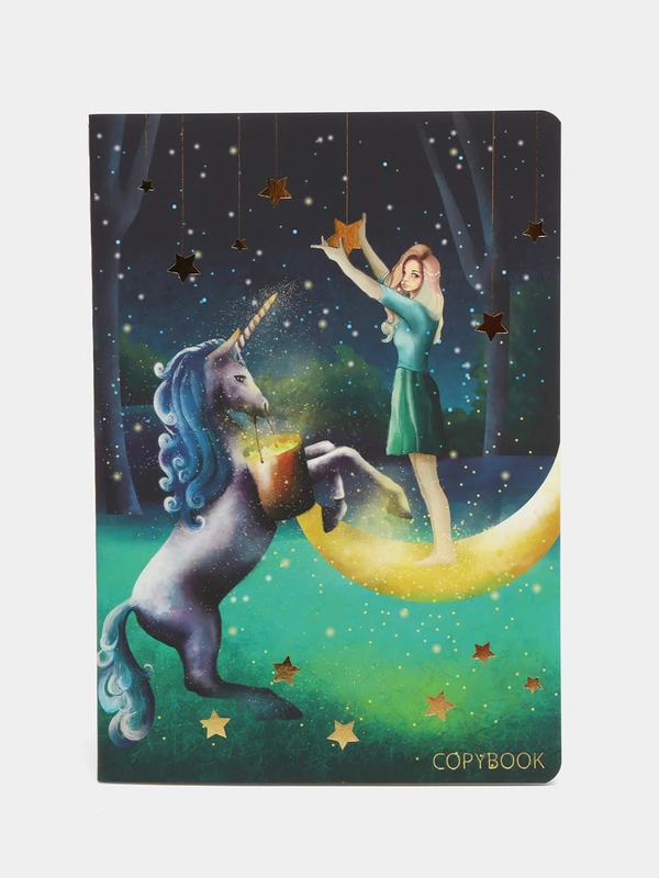 Тетрадь A5 (147х210мм) 40л сшивка клетка SoftTouch фольга, FAIRY TALE, BRAUBERG, 403788
