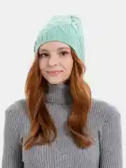Лазурный шапка женская  Колосок, бини вязаная на флисе, зима-осень