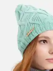 Лазурный шапка женская  Колосок, бини вязаная на флисе, зима-осень