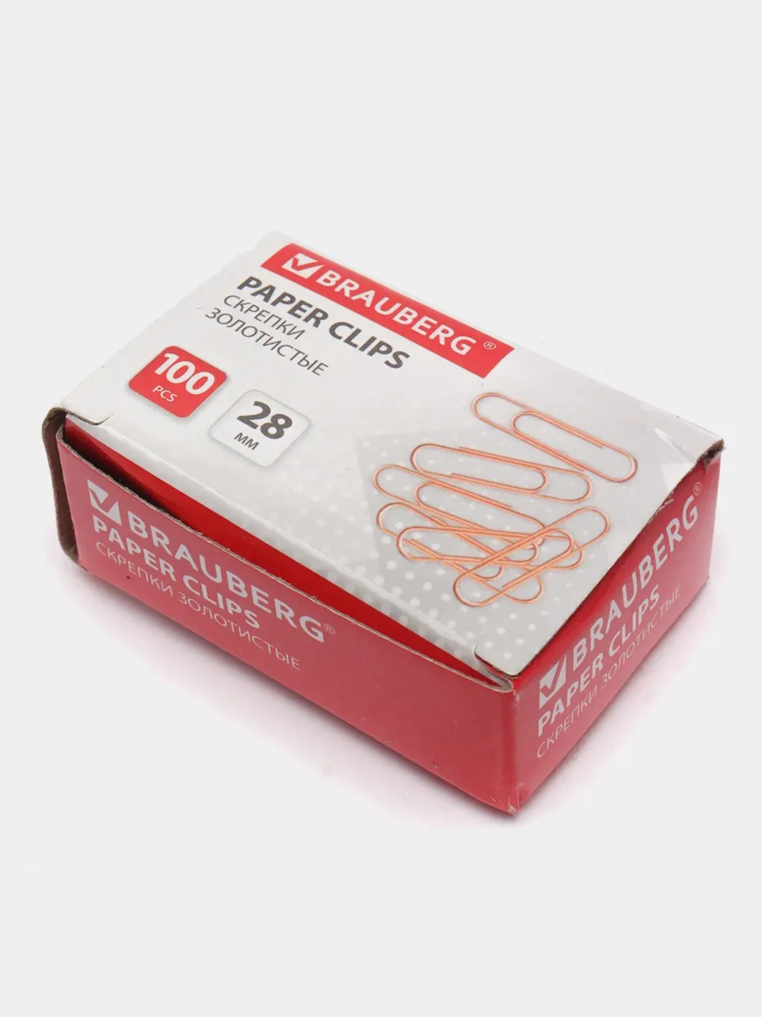 Скрепки BRAUBERG, 28 мм, золотистые, 100 штук