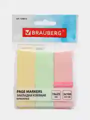 Закладки клейкие BRAUBERG "Пастельные", бумажные, 76 х 25 мм, 3 цвета х 100 листов