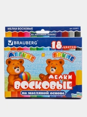 Восковые мелки утолщенные BRAUBERG/ПИФАГОР, 18 цветов, на масляной основе, 222971